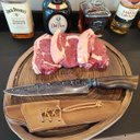 Ver imagem 2 de Faca Aço Damasco Integral Artesanal Forjada 8' Cabo Madeira Imbuia Churrasco