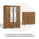 Ver imagem 4 de Conjunto Guarda Roupa 4 Portas + Cômoda 5 Gavetas 100% Madeira Maciça - Linha Ouro Finestra Móveis Marrom/Freijó