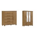 Ver imagem 2 de Conjunto Guarda Roupa 4 Portas + Cômoda 5 Gavetas 100% Madeira Maciça - Linha Ouro Finestra Móveis Marrom/Freijó
