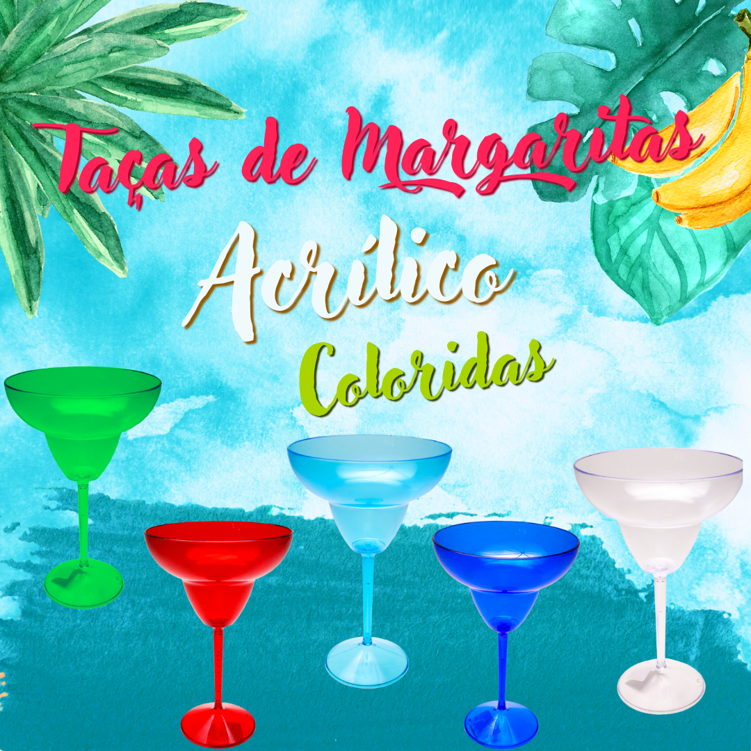 10 Taças de Margarita Acrílico Colorido 350 ML: Cristal - 2