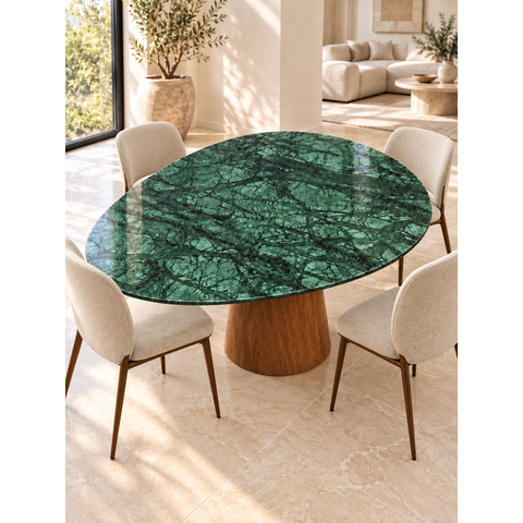 Mesa de Jantar Orgânica Prune Marmore Verde Guatemala 130x115cm Cone Freijó