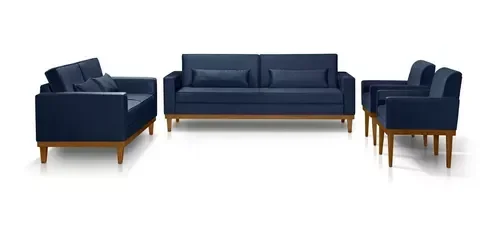 Ver imagem 2 de Sofá Living 3 e 2 Lugares Valência - 2,20/1,58mts + 02 Poltronas C/ Base Madeira de Reflorestamento 