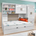 Ver imagem 5 de Kit de Móveis Infantis Branco Brilho Madrid Cama Solteiro e Auxiliar Módulo Aéreo e Guarda Roupas -