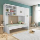 Ver mais imagens de Kit de Móveis Infantis Branco Brilho Madrid Cama Solteiro e Auxiliar Módulo Aéreo e Guarda Roupas -