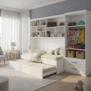 Ver imagem 7 de Kit de Móveis Infantis Branco Brilho Madrid Cama Solteiro e Auxiliar Módulo Aéreo e Guarda Roupas -
