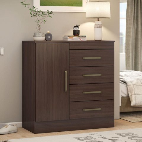 Cômoda Artemis 4 Gavetas MDP Café Touch Flex 91cm Demóbile