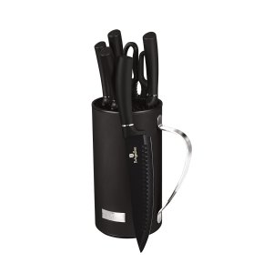 Jogo 5 Facas + Tesoura Suporte 7 Peças Black Berlinger Haus
