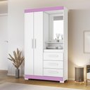 Ver imagem 3 de Guarda Roupa Solteiro 2 Portas 3 Gavetas Nt6020 Branco/rosa Nótável Móveis