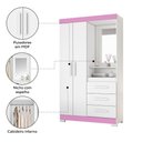 Ver imagem 7 de Guarda Roupa Solteiro 2 Portas 3 Gavetas Nt6020 Branco/rosa Nótável Móveis
