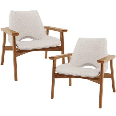 Kit 02 Poltronas Decorativa para Sala de Estar Living Base Madeira Becker L02 Linho Cru - Lyam Decor
