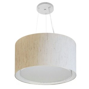 Lustre Pendente Cilíndrico Duplo Vivare Md-4299 Cúpula em Tecido 45x30cm - Bivolt - Linho Bege - Biv