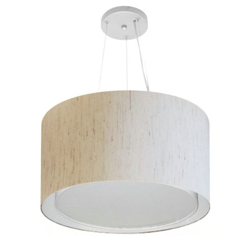Lustre Pendente Cilíndrico Duplo Vivare Md-4299 Cúpula em Tecido 45x30cm - Bivolt - Linho Bege - Biv
