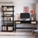 Ver imagem 1 de Escrivaninha com 2 Gavetas 139 Cm e Estante Pés em Madeira Cor:nero