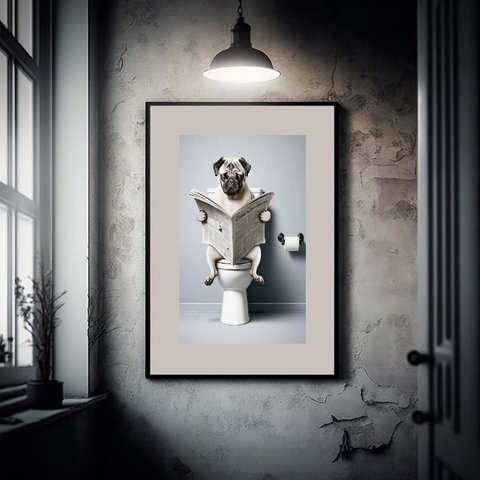 Quadro Banheiro Pug - 60x48cm:moldura Preta
