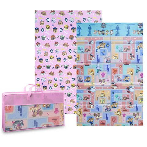 Tapete de Atividades Infantil Dobrável Tapetão Maleta 1,20x1,80m Meninas Rosa Estampa Patrulha Canin