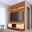 Ver imagem 1 de Kit Painel Piso-Teto com Bancada Kit Milo 2 Portas Correr MDP Cinamomo e Off White Pallazio