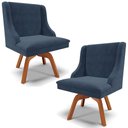 Ver imagem 1 de Kit 2 Cadeiras Decorativas Sala de Jantar Base Giratória de Madeira Firenze Suede Azul Marinho/Natur