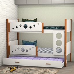 Beliche Infantil Solteiro Star com Cama Auxiliar Branco com Mel - Divaloto Móveis - 1