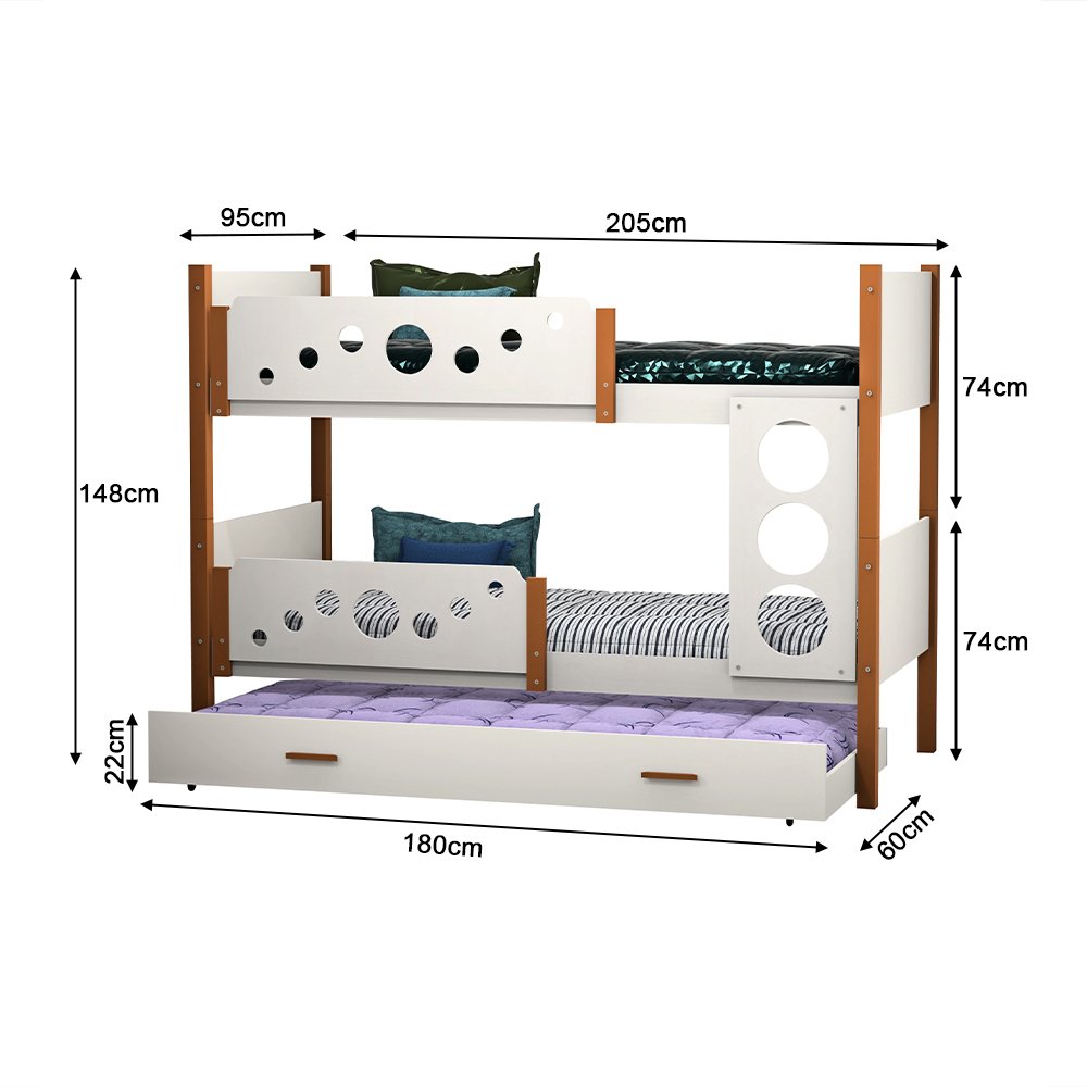 Beliche Infantil Solteiro Star com Cama Auxiliar Branco com Mel - Divaloto Móveis - 5