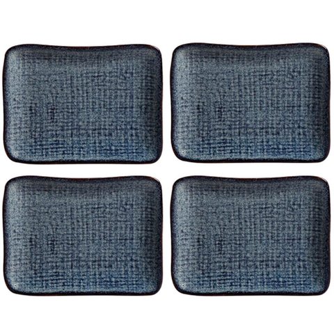 Kit 4 Travessas Porto Brasil Cerâmica Juta Titanium 14x18cm Pratos Retangulares
