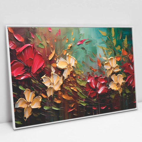 Quadro Decorativo Floral Luxo Harmonia Das Flores em Tela Canvas Tacolado Moldura Flutuante 4,5cm Br