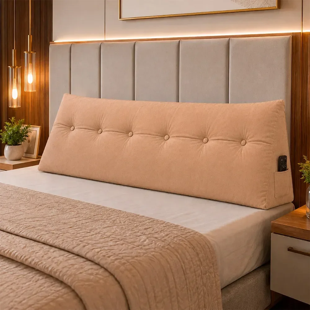 Almofada Decorativa Cabeceira Bella Encosto Apoio de Lombar 190cm King Suede Bege - Monari Design