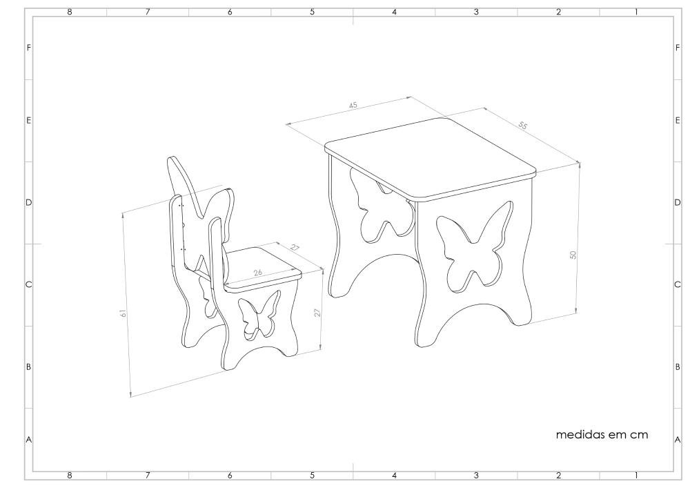 Mesa Infantil Borboleta com Duas Cadeiras em Mdf - 5