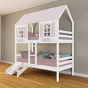 Ver imagem 1 de Beliche Casinha Bela Kit Escada/escorregador - Madeira Maciça Branco/rosa | Housin