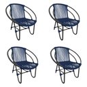 Ver imagem 1 de Kit 4 Cadeiras Decorativa Julia em Corda Náutica e Base em Alumínio Preta/ Azul Marinho