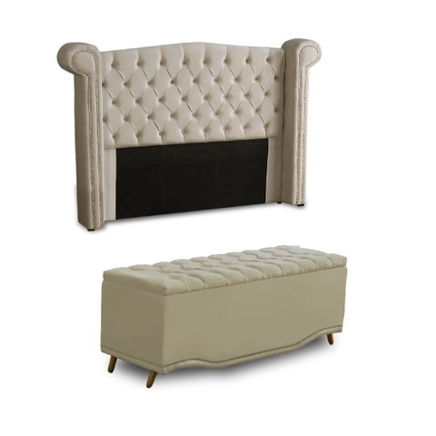 KIT + Cabeceira Com Recamier Baú Dunas Princesa em captonê 0,90 solteiro Cama Box Bege Veludo Dalaqu