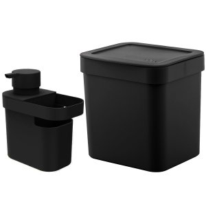 Lixeira Para Pia De Cozinha 4,7L E Dispenser Porta Detergente E Organizador 650ml Preto OU
