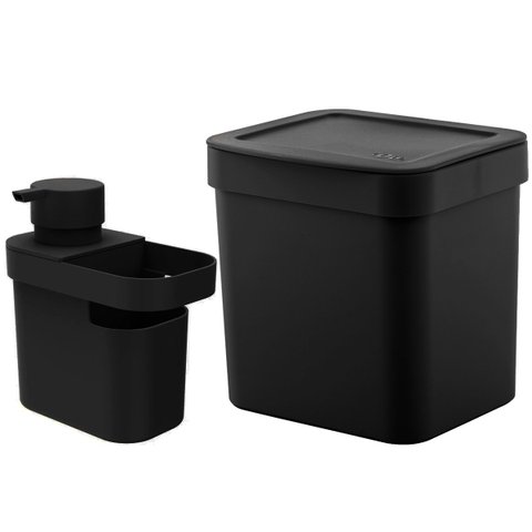 Lixeira Para Pia De Cozinha 4,7L E Dispenser Porta Detergente E Organizador 650ml Preto OU