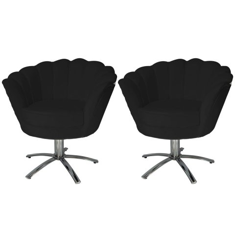 Kit 2 Poltronas Decorativa Pétala Base Giratória Metal Suede Preto Ms Decor