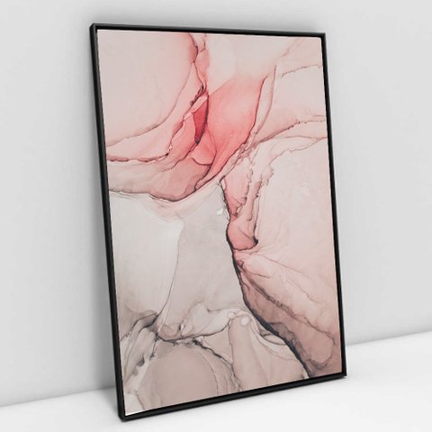 Quadro Decorativo em Canvas Abstrato Aquarela Rose TaColado Moldura Flutuante 4,5cm Preta 60 x 40cm