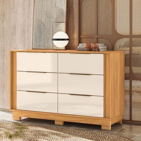 Cômoda 6 Gavetas Corrediças Telescópicas Giardino - Cinamon Touch/Off White