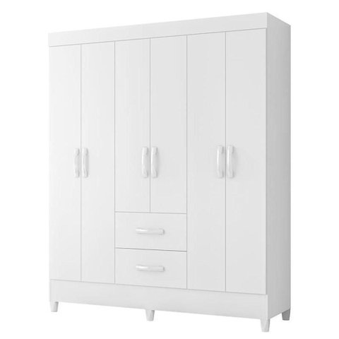 Guarda Roupa Mobi 6 Portas e 2 Gavetas Branco Fosco - Móveis Albatroz Branco Fosco