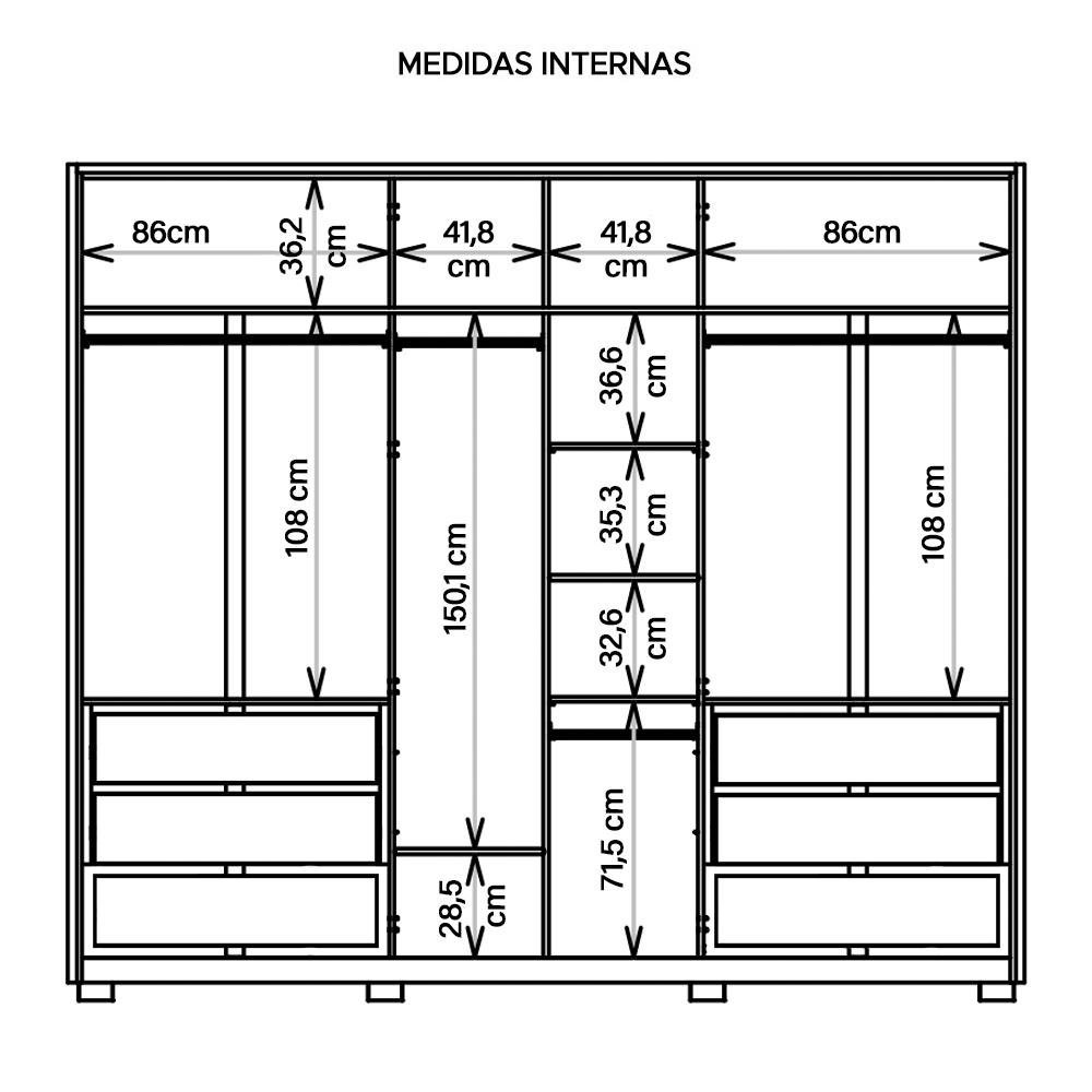 Guarda Roupa Casal 6 Portas Espelho 6 Gavetas Marrom Reflecta - 7