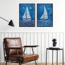 Ver imagem 1 de Kit 2 Quadros Arte Nautica Azul Barcos 45x34cm - com Vidro:moldura Preta