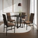 Ver imagem 1 de Conjunto de Jantar Mesa Mônaco Premium 90cm Preta com 4 Cadeiras Estofadas Marrom