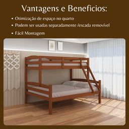 Beliche de Madeira com Cama Casal Solteiro Robusto Marrom Fabrika Móveis - 4