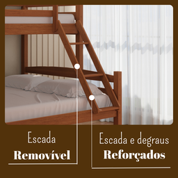 Beliche de Madeira com Cama Casal Solteiro Robusto Marrom Fabrika Móveis - 5
