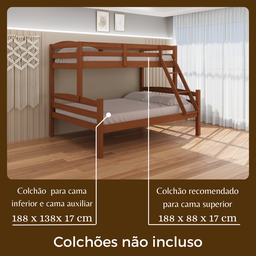 Beliche de Madeira com Cama Casal Solteiro Robusto Marrom Fabrika Móveis - 7