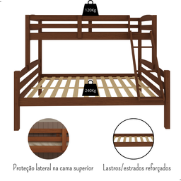 Beliche de Madeira com Cama Casal Solteiro Robusto Marrom Fabrika Móveis - 8