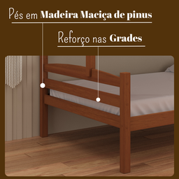 Beliche de Madeira com Cama Casal Solteiro Robusto Marrom Fabrika Móveis - 6