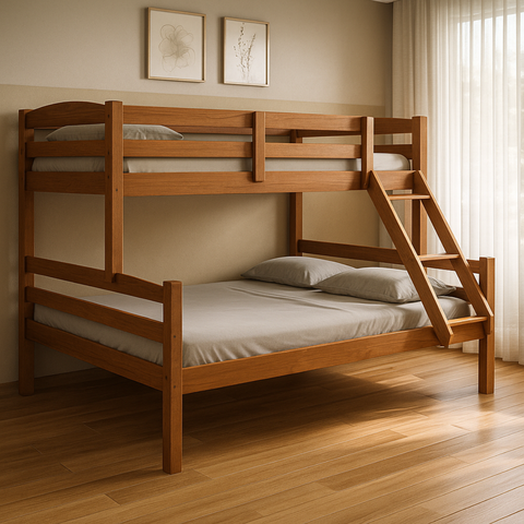 Beliche de Madeira com Cama Casal Solteiro Robusto Marrom Fabrika Móveis