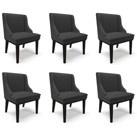 Kit 6 Cadeiras Decorativas Sala de Jantar Base Fixa de Madeira Firenze PU Preto Fosco G19 - Gran Bel