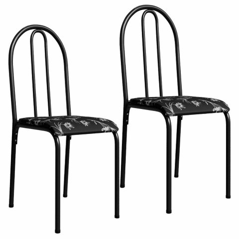 Kit 2 Cadeiras 544 Sala Jantar Cozinha Pés Aço Tubular Floral/preto