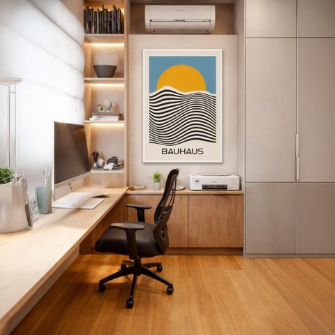 Quadro Canvas Bauhaus - Mar por do Sol 40x30cm Mold Branca