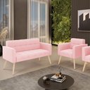 Ver imagem 2 de Kit 1 Sofá Namoradeira e 1 Poltrona Elisa Suede Pés Palito Castanho - D’Rossi Rosa Bebê
