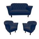 Ver imagem 3 de Kit Namoradeira + 2 Poltronas Decorativa Dália Suede Azul Marinho Pés Madeira Mz Decor